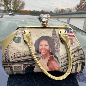 Elegant Gold and Cream Women's Handbag